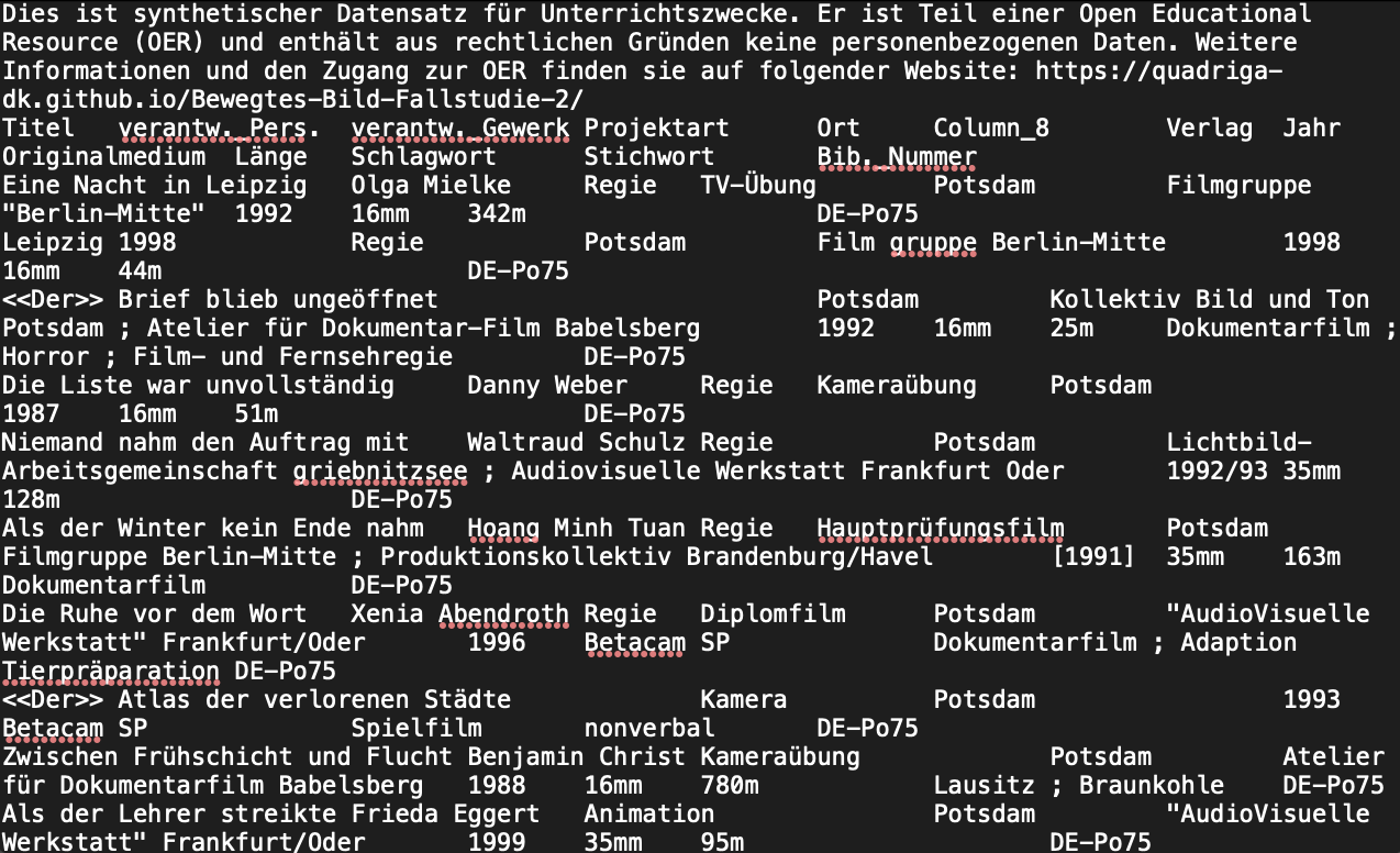 Dataset mit Tabulator-Trennzeichen im Programm TextEdit
