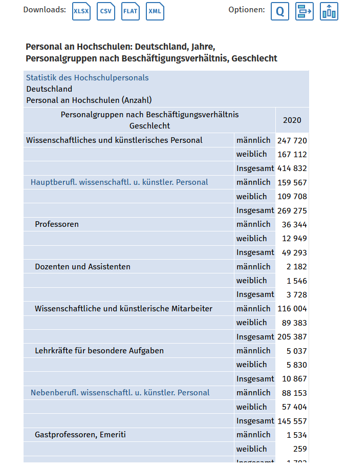 Screenshot eines Datensatzes bei Destatis.