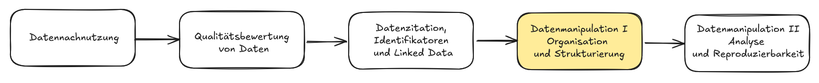 Skizzenhafte Darstellung der 5 Schritte dieser Fallstudie mit farblicher Hervorhebung des 4. Schrittes.
