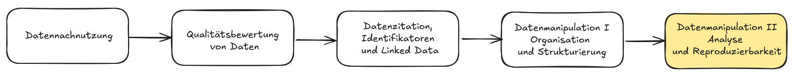 Skizzenhafte Darstellung der 5 Schritte dieser Fallstudie mit farblicher Hervorhebung des 5. Schrittes.