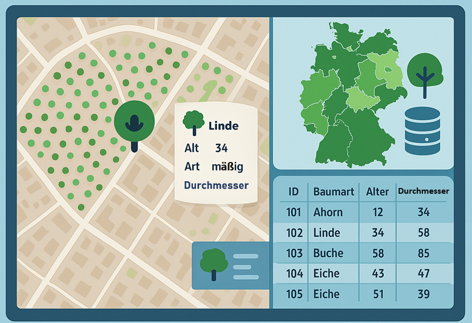Eine grafische Darstellung eines Dashboard für Baumkataster.