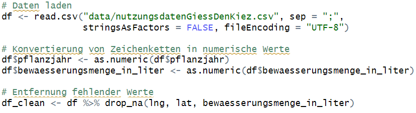 Ein Screenshot, der zeigt, wie die Daten eingelesen und aufbereitet werden.